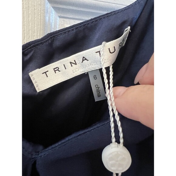 Trina Turk Women's Starry Navy Blue Dress Draped Crepe Tie Front  Size 6 NWT - Picture 9 of 13